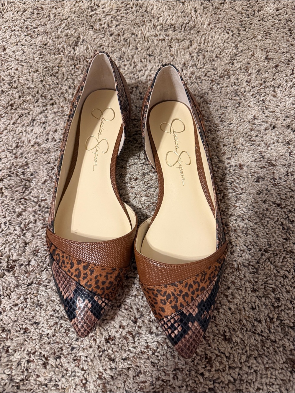 Jessica Simpson Brown Mixed Animal Print Pointed Flats